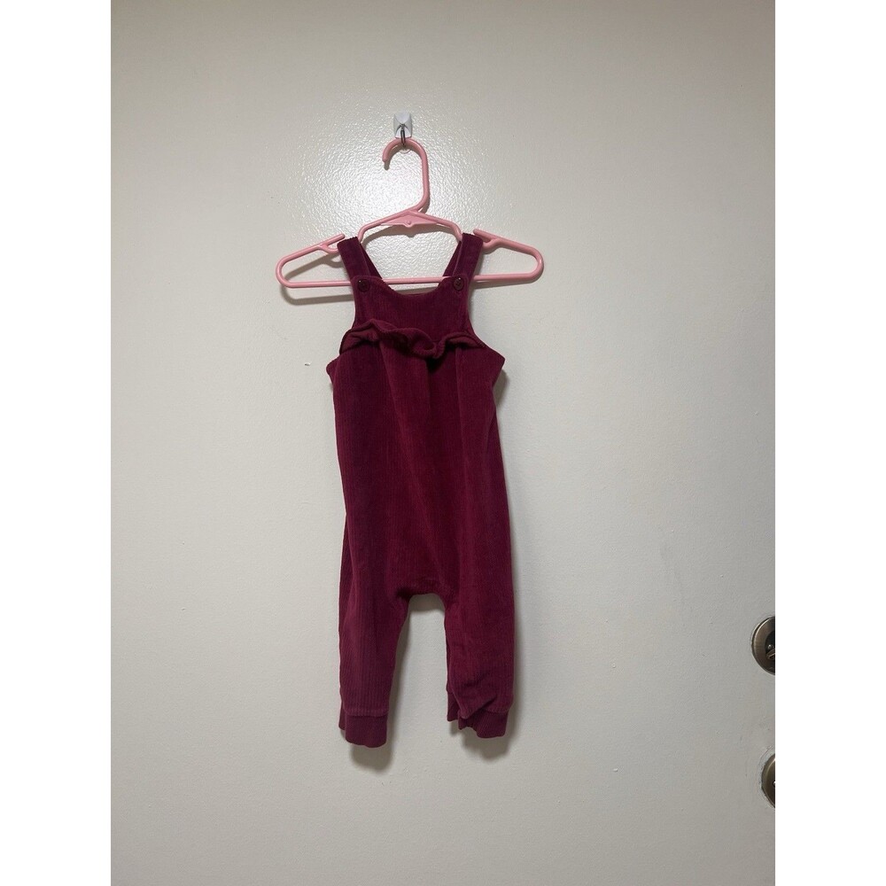 Carter’s red Corduroy Overalls For Girls 9M Ruffled Necline Adjustable Straps